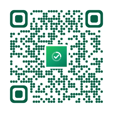 A green rounded-style QR code with an app logo in the middle